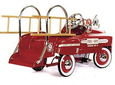 Pedal Fire Truck Deluxe red body with white graphics by American Retro