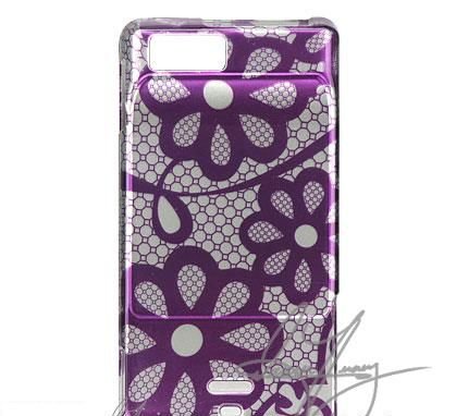 PURPLE FLOWER LACE Hard Plastic Graphic Cover Case for Motorola Droid X MB810 + Screen Protector