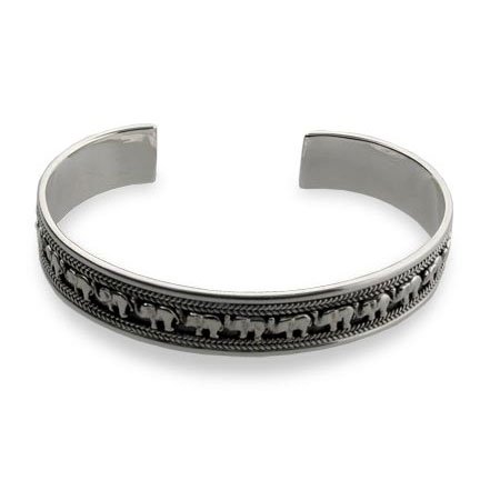Eve's Addiction Elephants on Parade Sterling Silver Cuff Bracelet