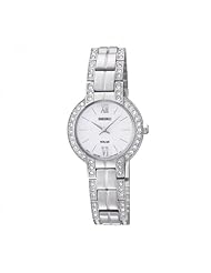 Seiko Solar White Dial Stainless Steel With Diamonds Ladies Watch SUP199