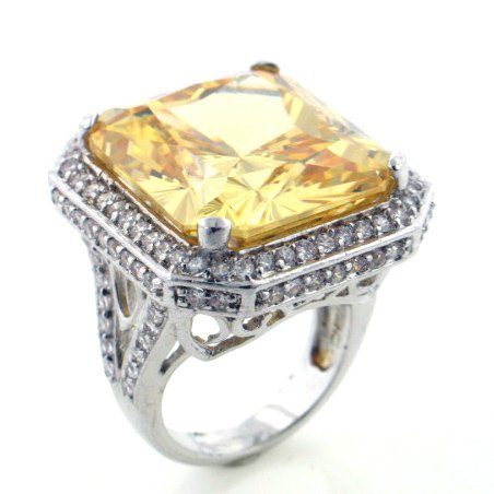 Huge Sparkling CZ Canary In Your Dreams Silver Toned Ring(Sizes 6,7,8,9,10)