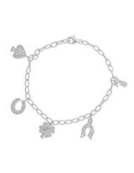 Bling Jewelry Silver CZ Pave Lucky Charm Bracelet 7in
