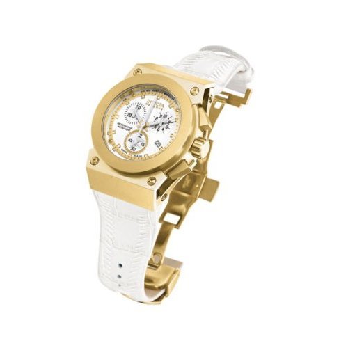 Invicta Akula Reserve 5574 Chronograph Sapphire White Dial Ionic Gold Plating Leather Band Women Watch