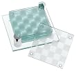 Global Decor Checkerboard Pattern Glass Coasters and Stand, Set of 6 Coasters