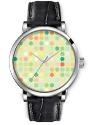 SPRAWL Aanalog Fashion Series Silver Ladies Watches of Genuine Black Leather Strap,Unique Wrist Watch for Women Girls Designed with Colorful polygons