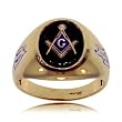 Mason Onyx Square and Compasses Ring in Yellow Gold