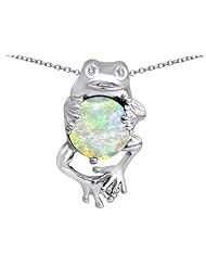 Original Star K (tm) Good Luck Frog Holding Round 10mm Created Opal Pendant in 925 Sterling Silver