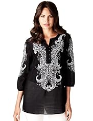 Per Una Cotton Rich Folk Embroidered Kaftan Blouse