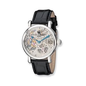 Stnlss Stl Black Strap Skeleton Mechanical Watch by Charles Hubert Paris Watches, Best Quality Free Gift Box Satisfaction Guaranteed