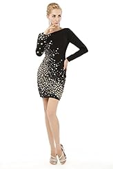 Cocktail Satin Long Sleeves Open-Back  Evening Dress/Party Dress  With Rhinestones