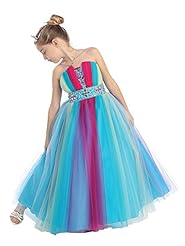 Strapless Corset Empire   Waistline Floor Length Tulle  Beaded Mesh Lace-Up Sequined  Pageant Dress  With a Bow(s) and Rhinestones