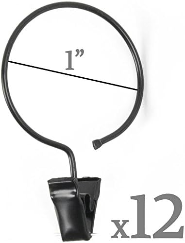 Rack and Hook Set Decorative Wire Multipurpose Curtain Drapery Clip Rings Iron Metal 1 Inch Diameter , Great for Hanging Art Projects (12, Black)