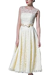 Sleeveless  Lace Embroidered Prom Dress/Wedding Dress/Midi Dress  With a Bow(s)