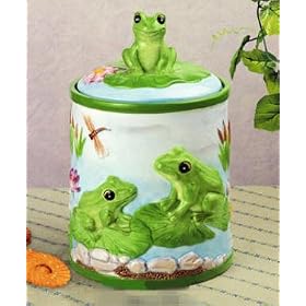 <b>Green & white FROG froggy toad COOKIE JAR Kitchen canister Home DECOR NEW</b>