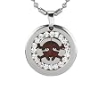 Stainless Steel Natural Redwood Cubic Zirconia Skull Medallion Pendant Necklace