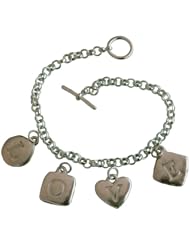 Sterling Silver Heart Initial Charm Cross Hand Stamped Pendant Charm Bracelet