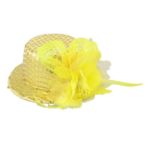 Ladies Yellow Flower Feather Decor Mini Top Hat Hairclip
