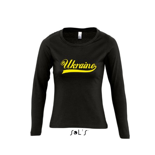 Ukraine Oldschool Ukraine LÄNDERSHIRT EM / WM FAN Trikot – Damen Langarm Longsleeve T-Shirt S-XL , Deep black – gelb , L