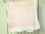 Bk641, Knitted on Hand Knitting Machine Pink White Tweed Cotton 31 By 45 Blanket Trimmed By Hand Crochet with White Chenille for Newborns and Infants