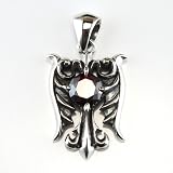 Red Garnet Sterling Silver Wings Pendant with Fleur De Lis