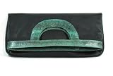 Mogil Foldover Clutches Handbags Black Green Snake