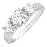Three-stone Ring With 1.00ctw Genuine Diamonds Crafted in 14K White Gold (Size 7)