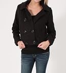Last Kiss Double Button Fleece Short Coat in Black