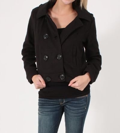 Last Kiss Double Button Fleece Short Coat in Black