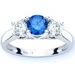 14K White Gold Round 3 Stone Blue Diamond and White Diamond Ring (1.50 cttw)