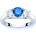 14K White Gold Round 3 Stone Blue Diamond and White Diamond Ring (1.50 cttw)