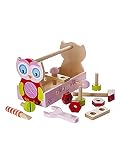 Holzspielzeug Eulen Werkzeugkasten mit Schraubenschlüssel, Hammer, Dübel und Schrauben aus Holz für Mädchen