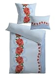 Kinzler Q-17287/16 Mikrofleece Bettw&auml;sche-Set 7-teilig Rosenranke 2x Kissen 40 x 80 cm + 2x Kissen 80 x 80 cm + 2x Bettbezug 135 x 200 cm + 1x Spannbetttuch 200 x 200 cm, Farbe hellblau