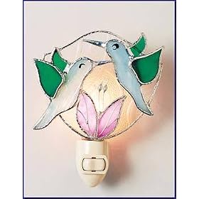 Flocking Hummingbird Pair - Genuine Stained Glass Decorative Night Light Decor Accent Light with Bulb - Nightlight - Gallery Art Glass