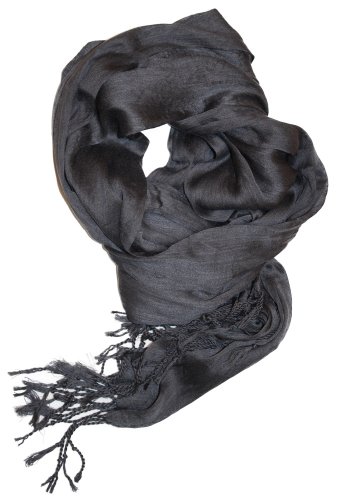LibbySue-Lightweight Summer Crinkle Solid Scarf with Fringe