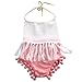 Baby Girls Halter Backless Splice Tassels Pompom Bodysuit