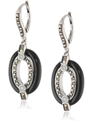 Judith Jack "Sparkles" Sterling Silver, Marcasite and Onyx Drop Earrings
