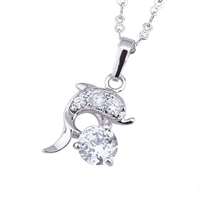 Cherilli - Necklace with pendant Dolphin - Silver colour - white diamond Cubic zirconia - eligible for Free Shipping - with a gift pouch