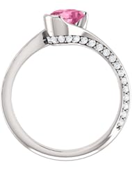 18K White Gold 7.00x5.00mm Oval Cut Chatham Created Pink Sapphire and Diamond Ring -- LIFETIME WARRANTY