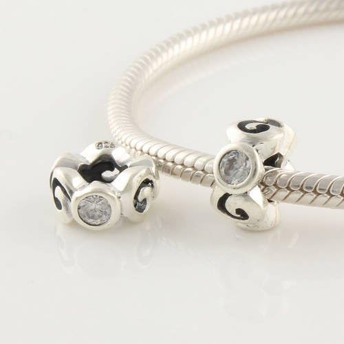 DUMAN 1pc 925 Sterling Silver Beads Charms White Crystal Beads Compatible with Pandora Chamilia Kay Troll European Bracelets
