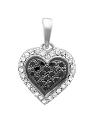 0.15 Carat (ctw) Sterling Silver Round Black and White Diamond Ladies Heart Pendant