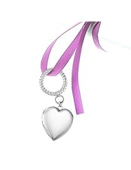 Sterling Silver "Wedding Bouquet" Heart Locket With Ribbon Loop 3/4 inch x 3/4 inch