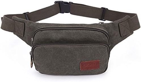 Kaukko Korean Style Multi-fonction Mens Canvas Waist Bag Travel Bag Olive Green
