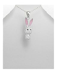 Rabbit Colored Enamel Pendant Necklace In 92.5 Sterling Silver