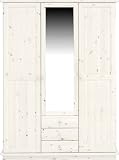 Steens 25230813 Kleiderschrank Romo 208 x 156 x 60 cm Kiefer massive, white wash mit Spiegelt&uuml;r