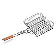 Charcoal Companion Non-Stick Rectangle Grilling Basket with Rosewood Handle