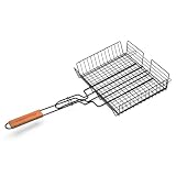 Charcoal Companion Non-Stick Rectangle Grilling Basket with Rosewood Handle