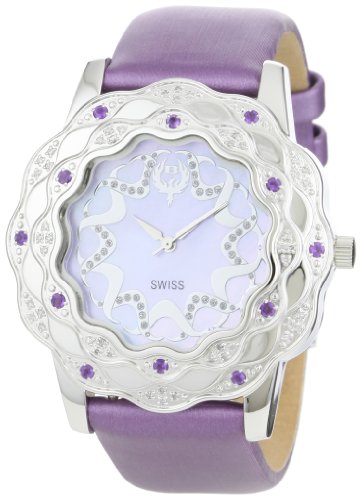 Brillier Women's 10-4C727-07 La Fleur Round Diamonds Purple Amethysts Steel Watch