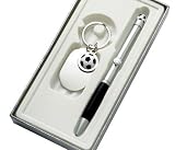 Soccer Key Ring W/Chrome Name Plate With Matching Soccer Ball Point Pen In Gift Box