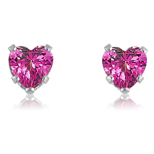 Sterling Silver 6mm Pink Topaz Heart Stud Earrings 2ct tgw