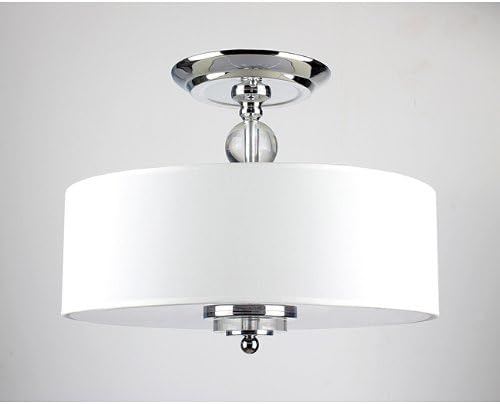 Crystal Decorated Off-white Shade Flushmount Ceiling Chandelier, Simple Design Gives It an Elegant Look, While the Drum-style Cylinder Diffuses Light Throughout the Room